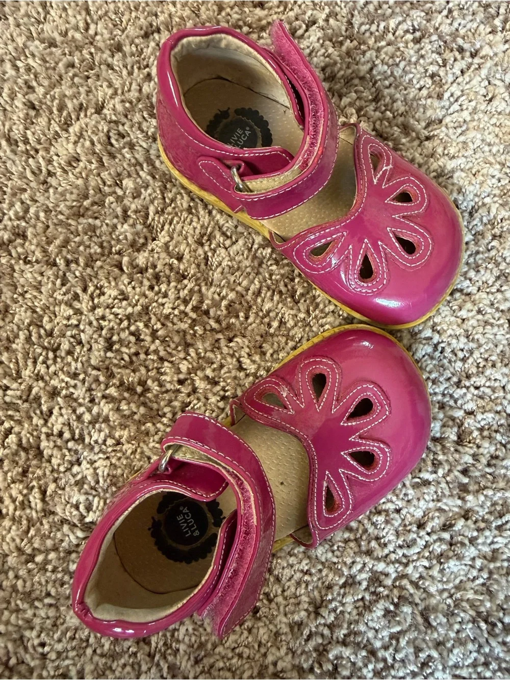 Livie & Luca Hot Pink Patent Mary Jane Shoes with Flower Cutouts